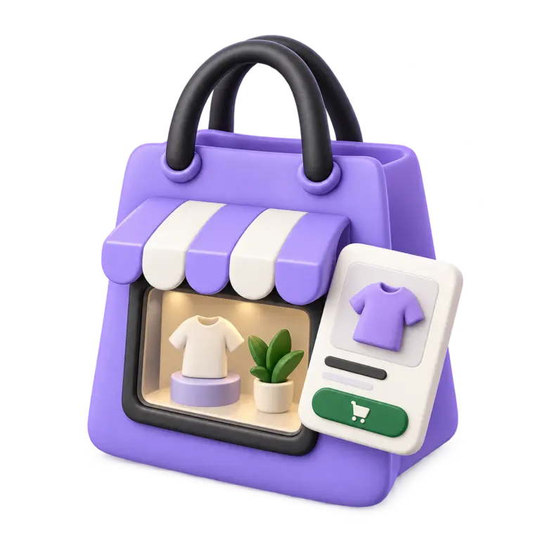 Shopify Store Design and Development System 3D Shopify storefront system with product catalog and shopping bag